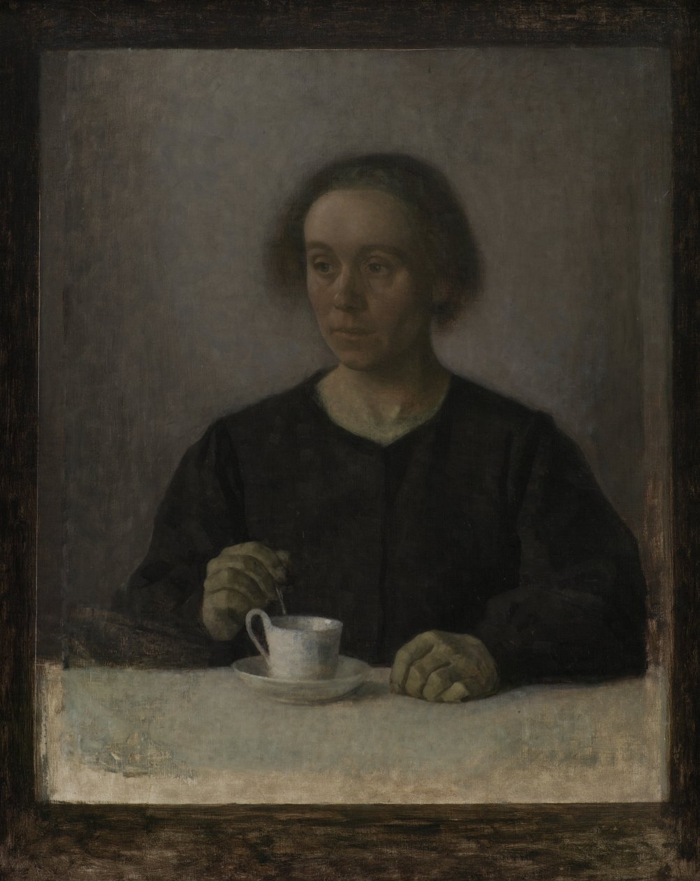 Ida Hammershøi, Konstnärens Hustru, med en tekopp av Vilhelm Hammershøi