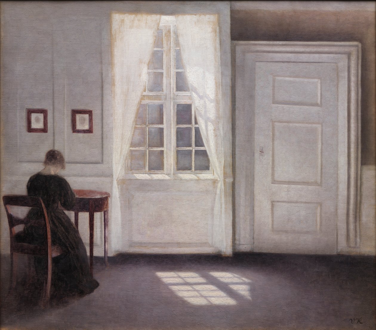 Interiör i Strandgade, solljus på golvet av Vilhelm Hammershøi