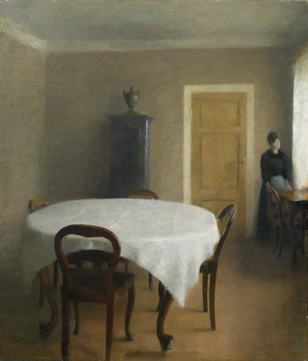 Interiör, matsalen i Hammershøis barndomshem, Frederiksberg Allé, 1891 av Vilhelm Hammershoi