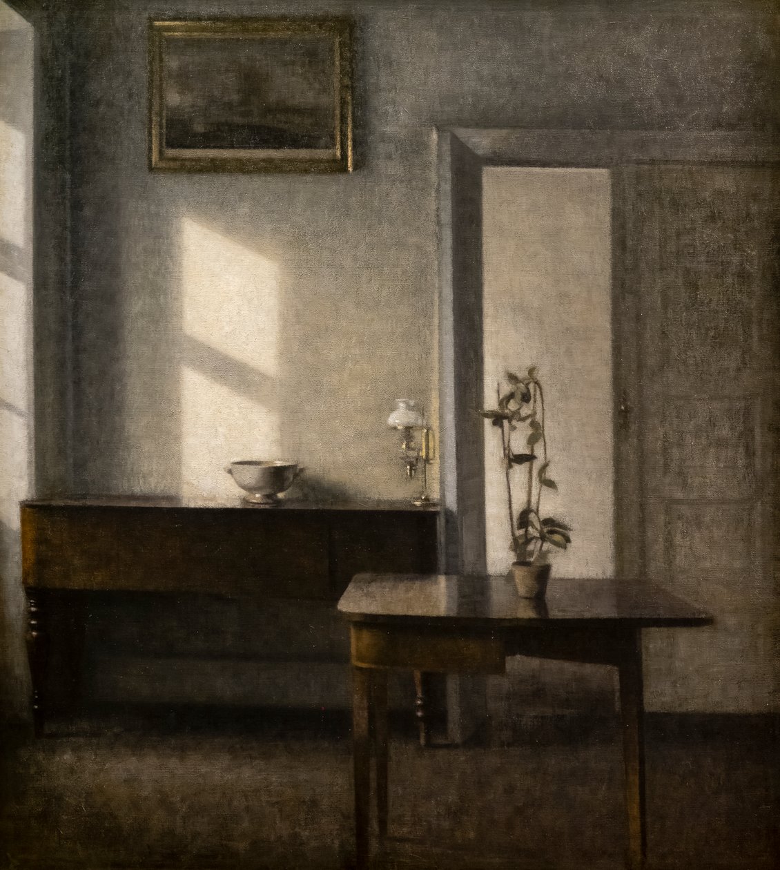 Interiör med blomport, Bredgade 25 av Vilhelm Hammershoi