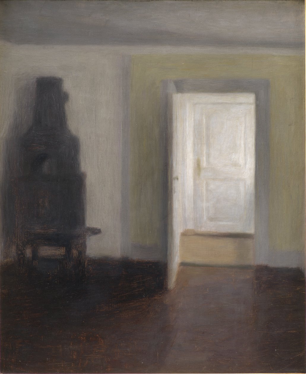 Inredning med en gammal kamin av Vilhelm Hammershoi
