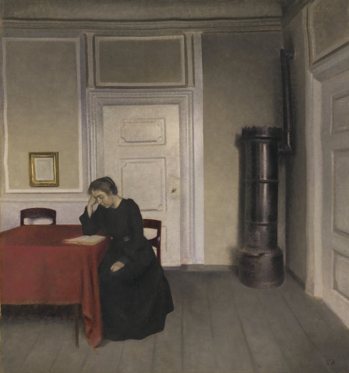 Interiör med läsande kvinna av Vilhelm Hammershoi