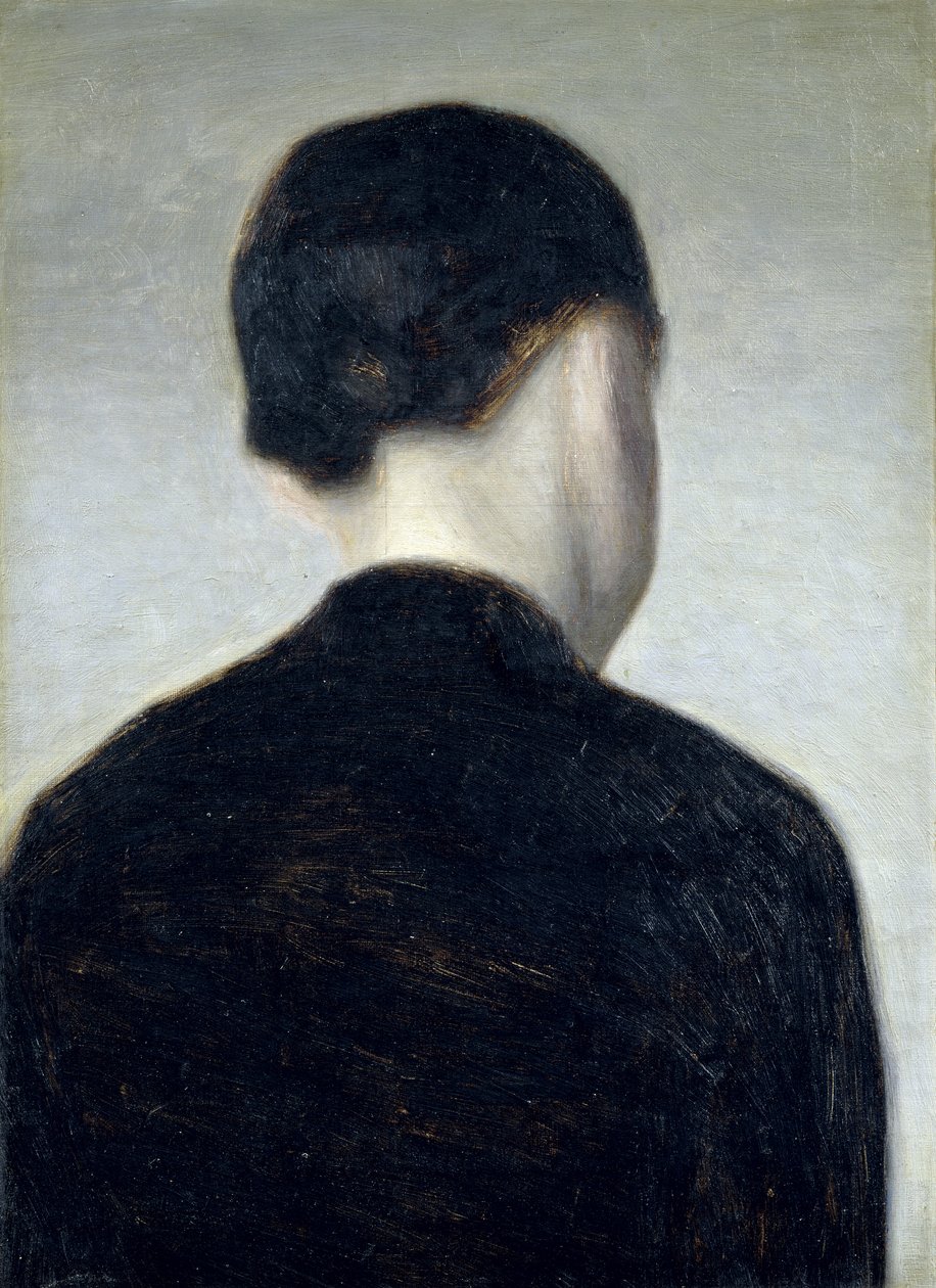 Sittande figur, sedd bakifrån (Anna Hammershoi) 1884 (olja på duk nedlagd ombord) av Vilhelm Hammershoi