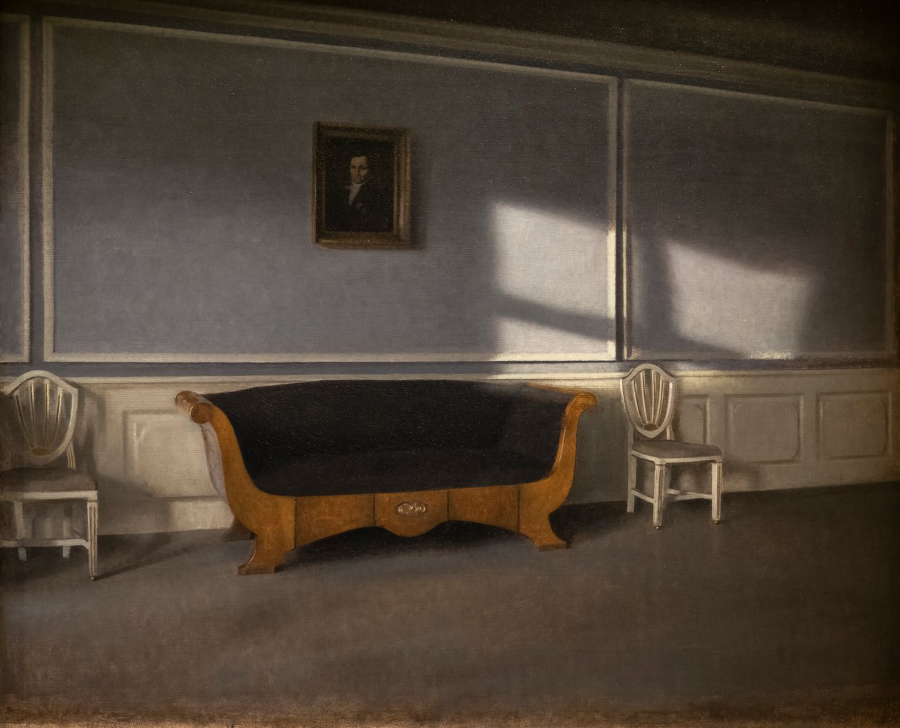 Solig rayson i vardagsrummet, III av Vilhelm Hammershoi