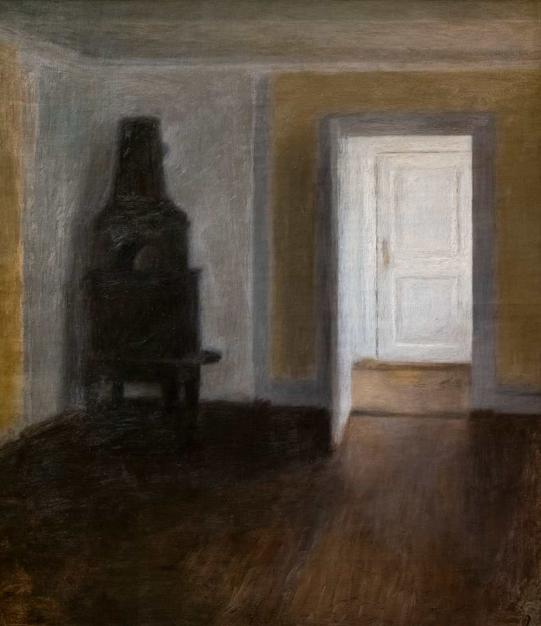 Den vita dörren (interiör med den gamla kaminen) av Vilhelm Hammershoi