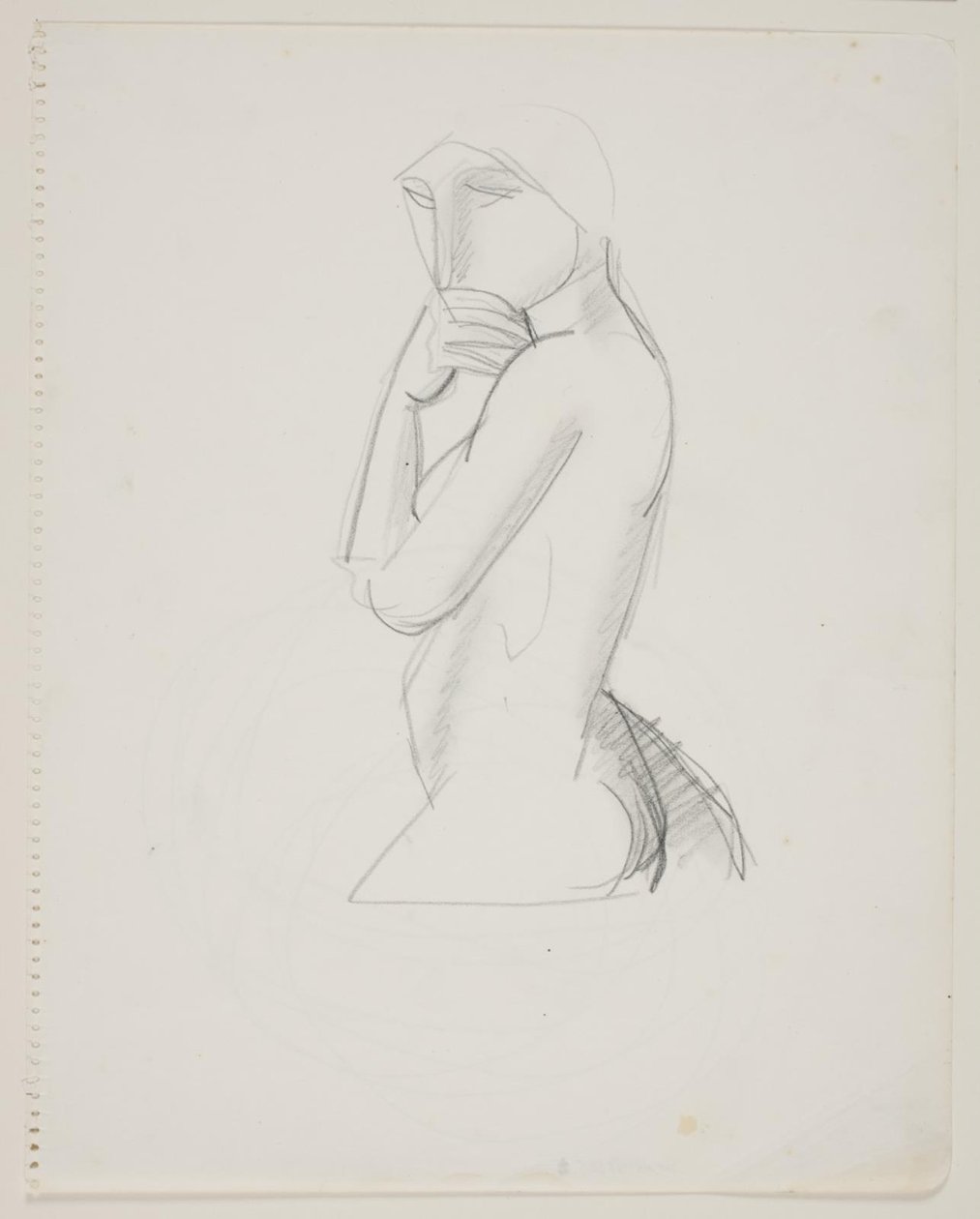 Kvinnlig modell, 3/4 figur, med hand över mun av Vilhelm Lundstrøm