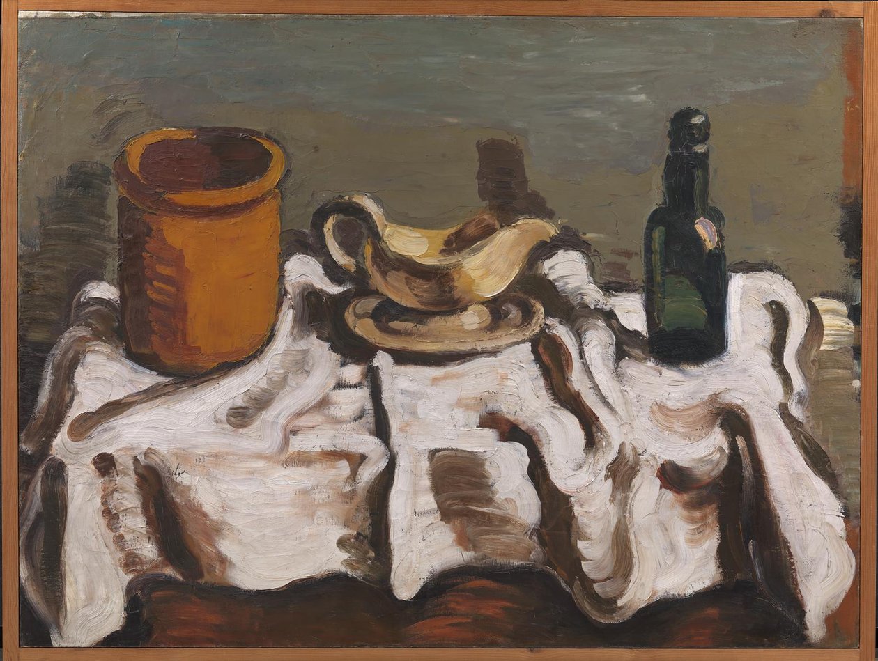 Stilleben med en burk, en såsbåt och en flaska av Vilhelm Lundstrøm