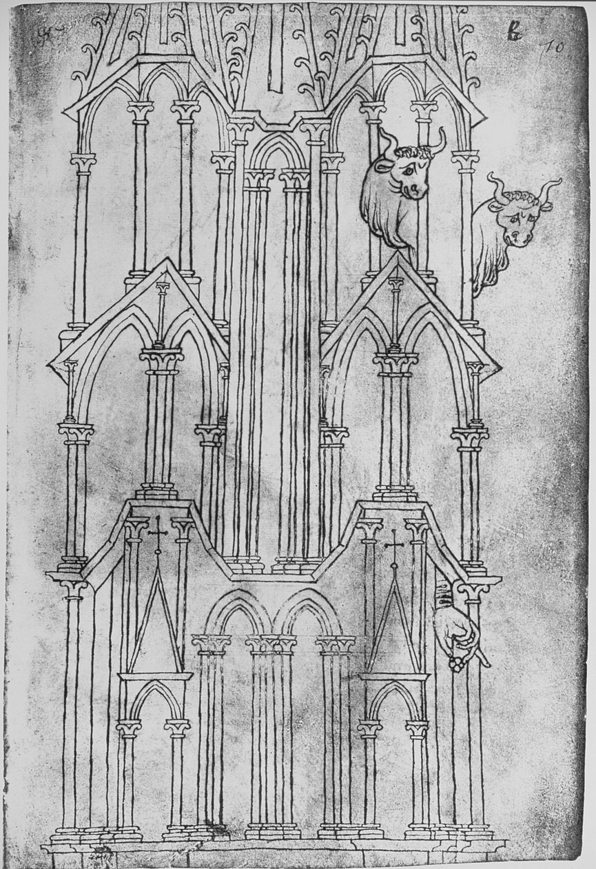 Höjd av tornet i Laon Cathedral (penna och bläck på papper) av Villard de Honnecourt