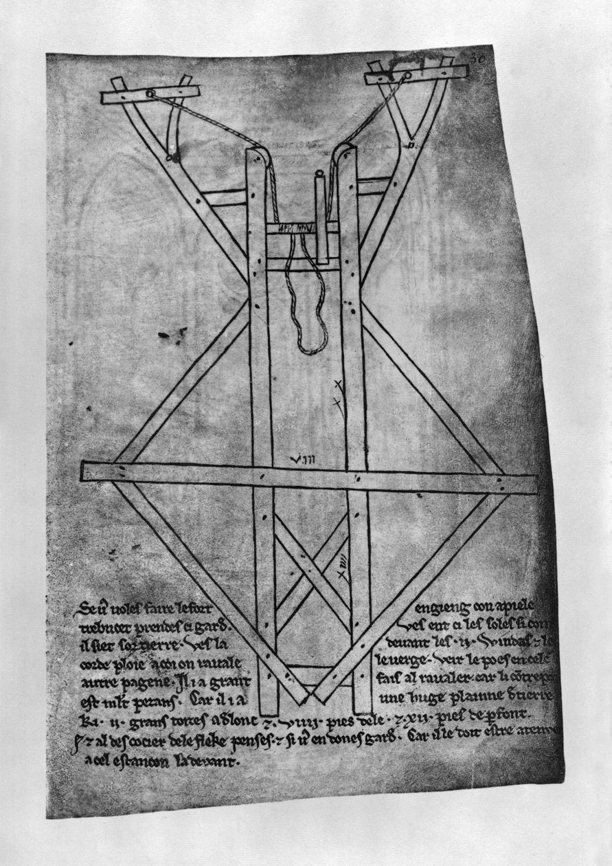 Trebuchet, maskin för att kasta pilar och spjut (faksimilkopia) av Villard de Honnecourt