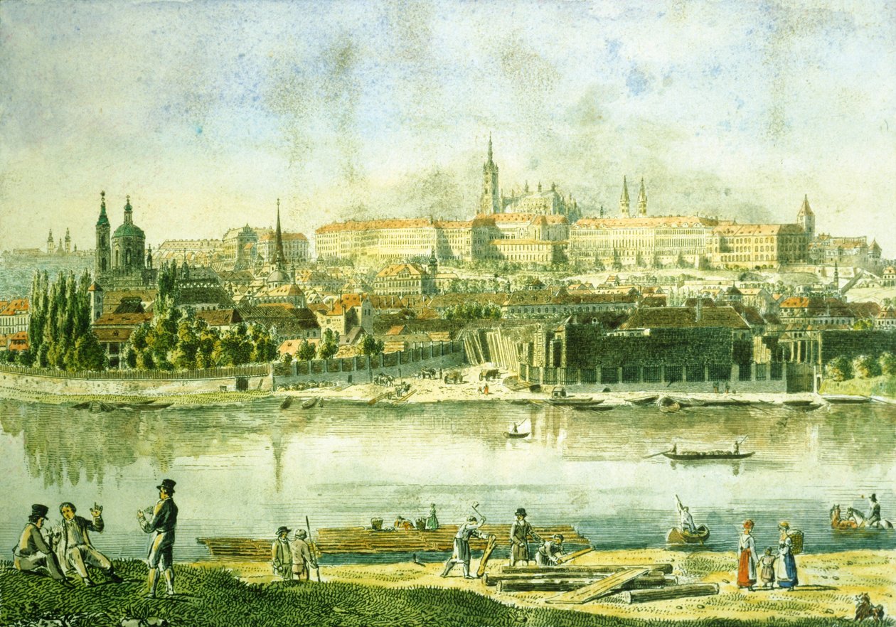 Pragborgen och en del av det lilla kvarteret, 1825 (färgad etsning) av Vincenc Morstadt