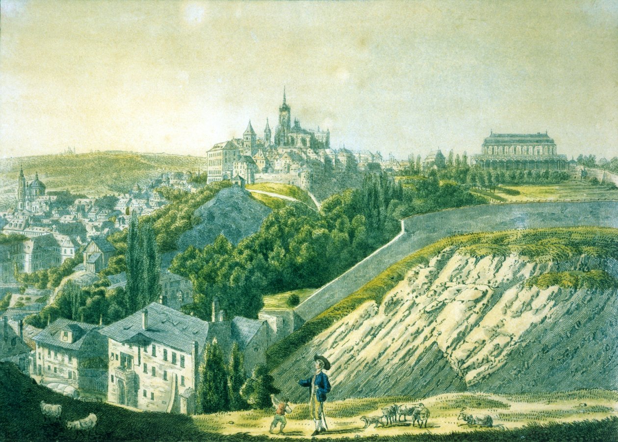 Vy över Pragborgen från öster, 1825 (etsning med akvatint) av Vincenc Morstadt