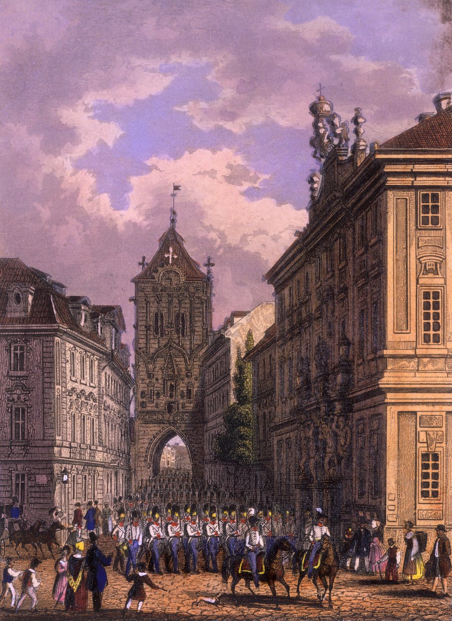 Celetná Street, 1847 (färgat stålgravyr) av Vincenc and Geissler, F. Morstadt