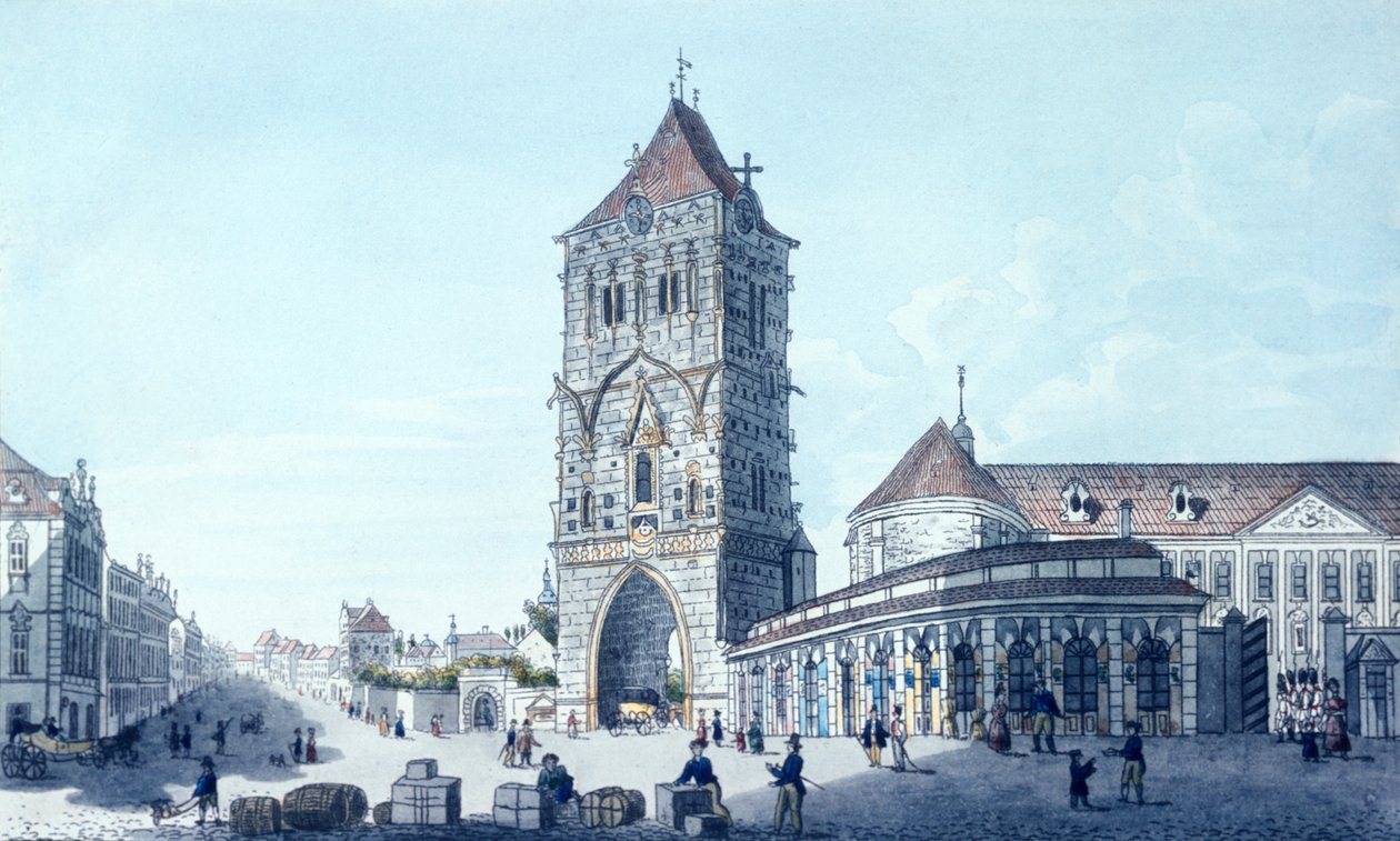 Pulvertornet och Prikopy-gatan av Vincenc Morstadt
