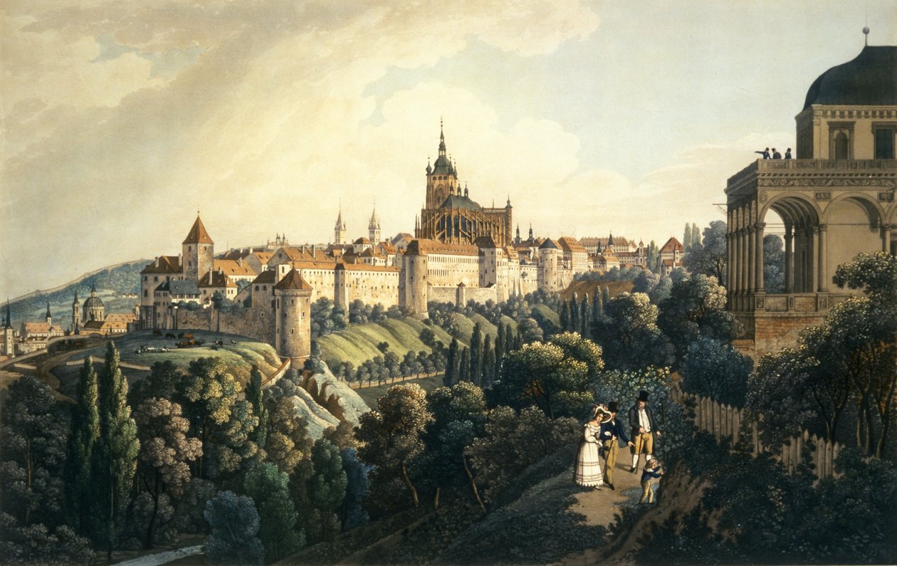 Pragborgen och det kungliga sommarhuset, 1836 (etsning med akvatint) av Vincenc Morstadt