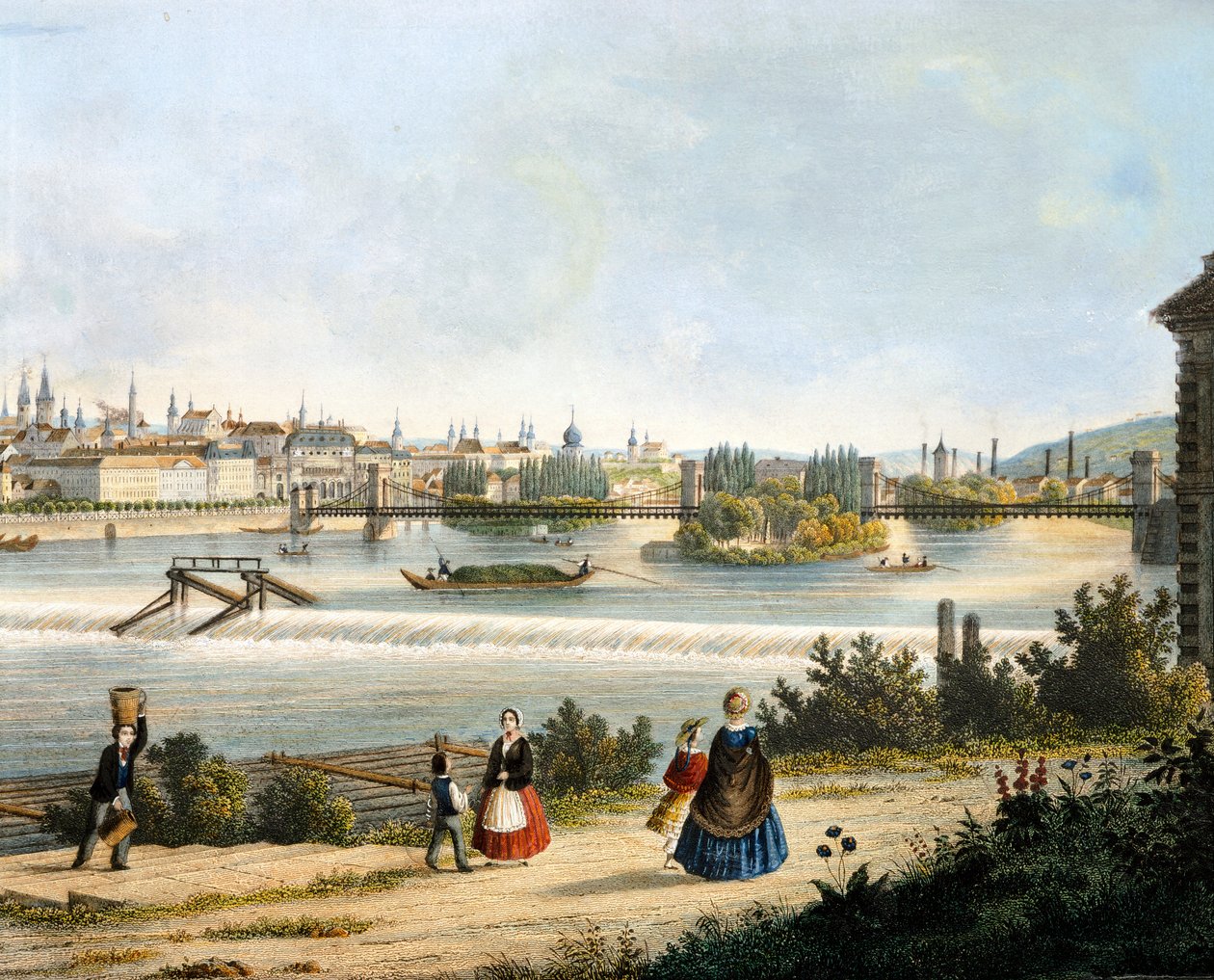 Prag vid floden Moldava (Vltava), av Vincent Morstadt, Tjeckien av Vincenc Morstadt