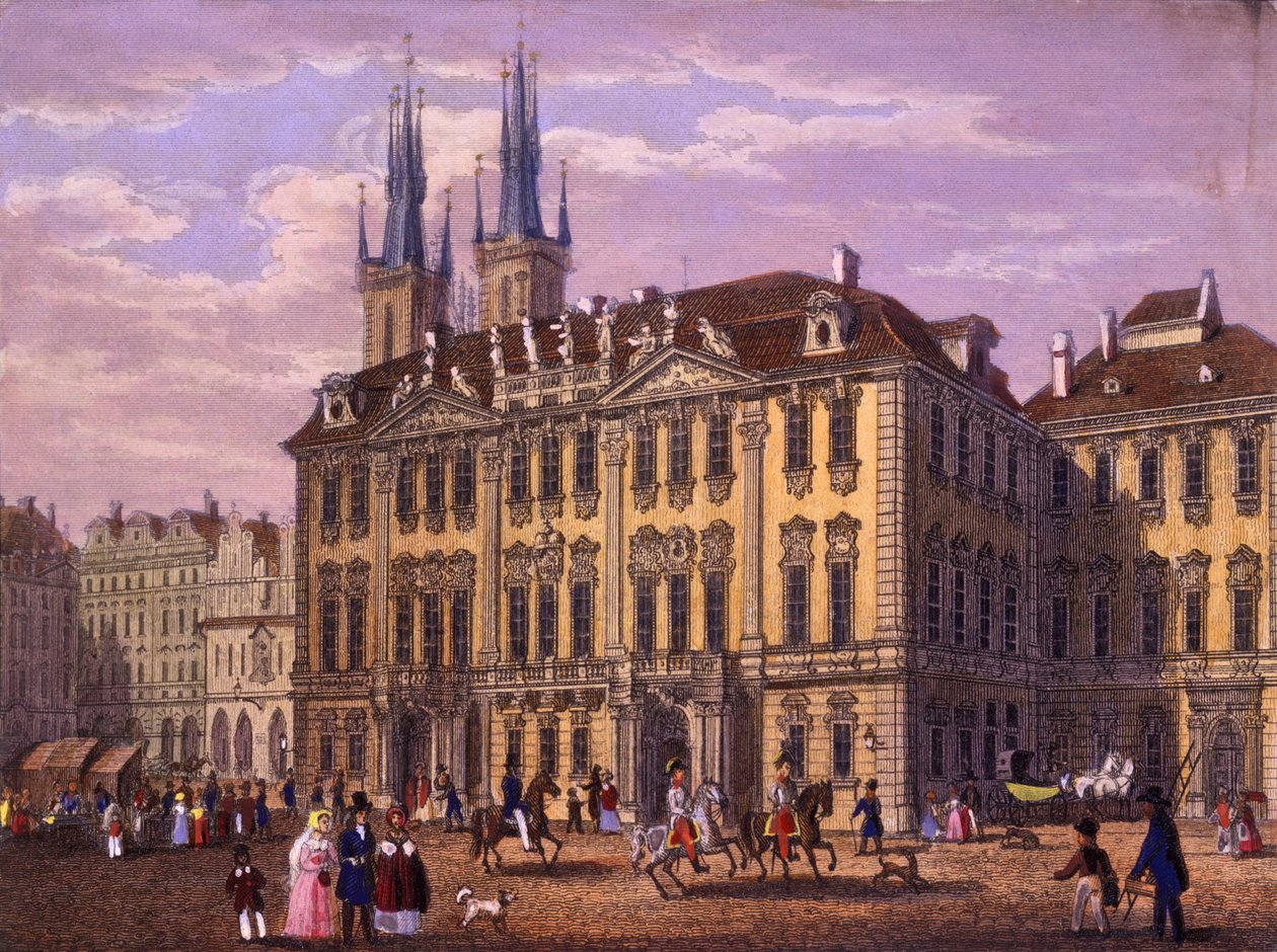 Goltz-Kinsky (Kinský) palats, Prag, 1847 (färgad stålstick) av Vincenc and Geissler, F. Morstadt
