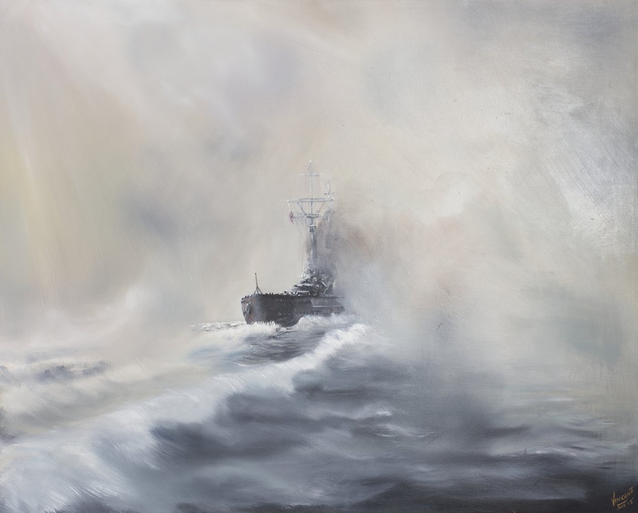 Bismarck undviker sina persuers 25 maj 1941, 2005, (Olja på duk) av Vincent Alexander Booth