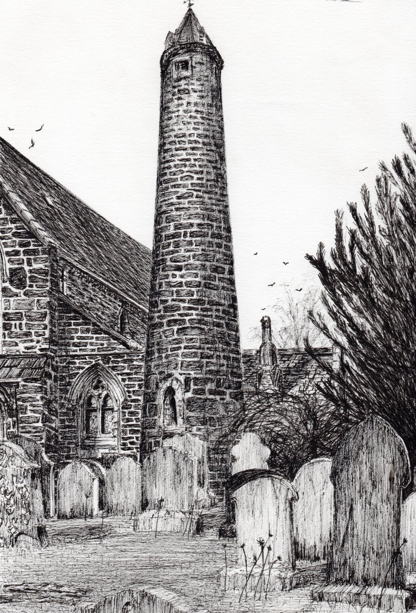 Brechin Round Tower Skottland, 2007, (bläck på papper) av Vincent Alexander Booth