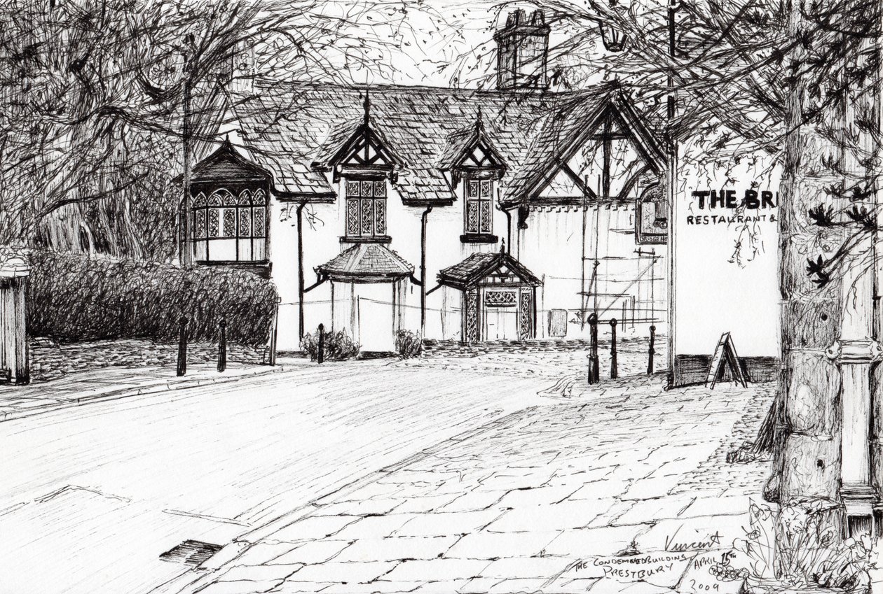 Fördömd byggnad Prestbury, 2009, (bläck på papper) av Vincent Alexander Booth