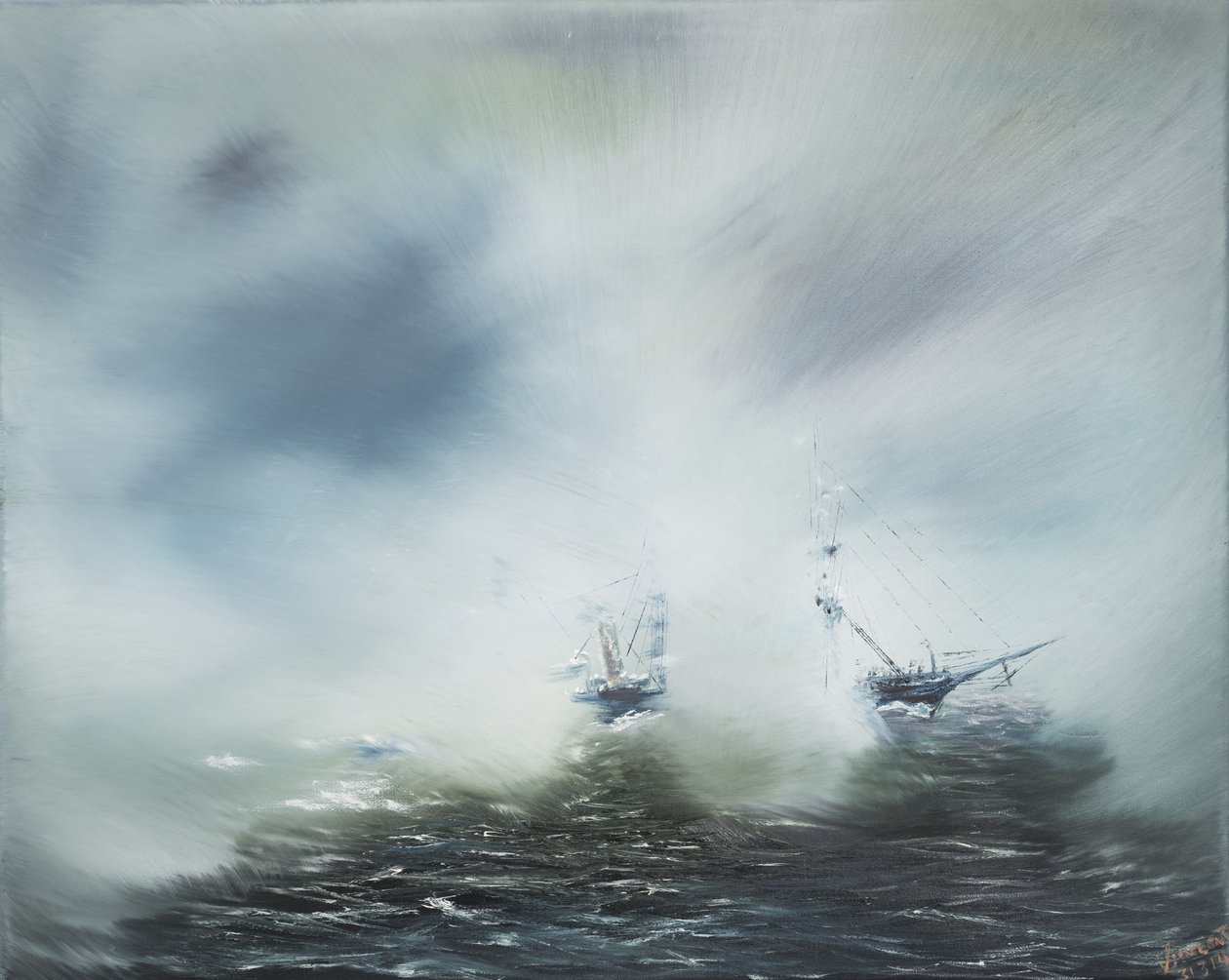 Upptäckt Rensning i havsdimma Scott på väg till Antarktis i januari 1902. 2014, (olja på duk) av Vincent Alexander Booth