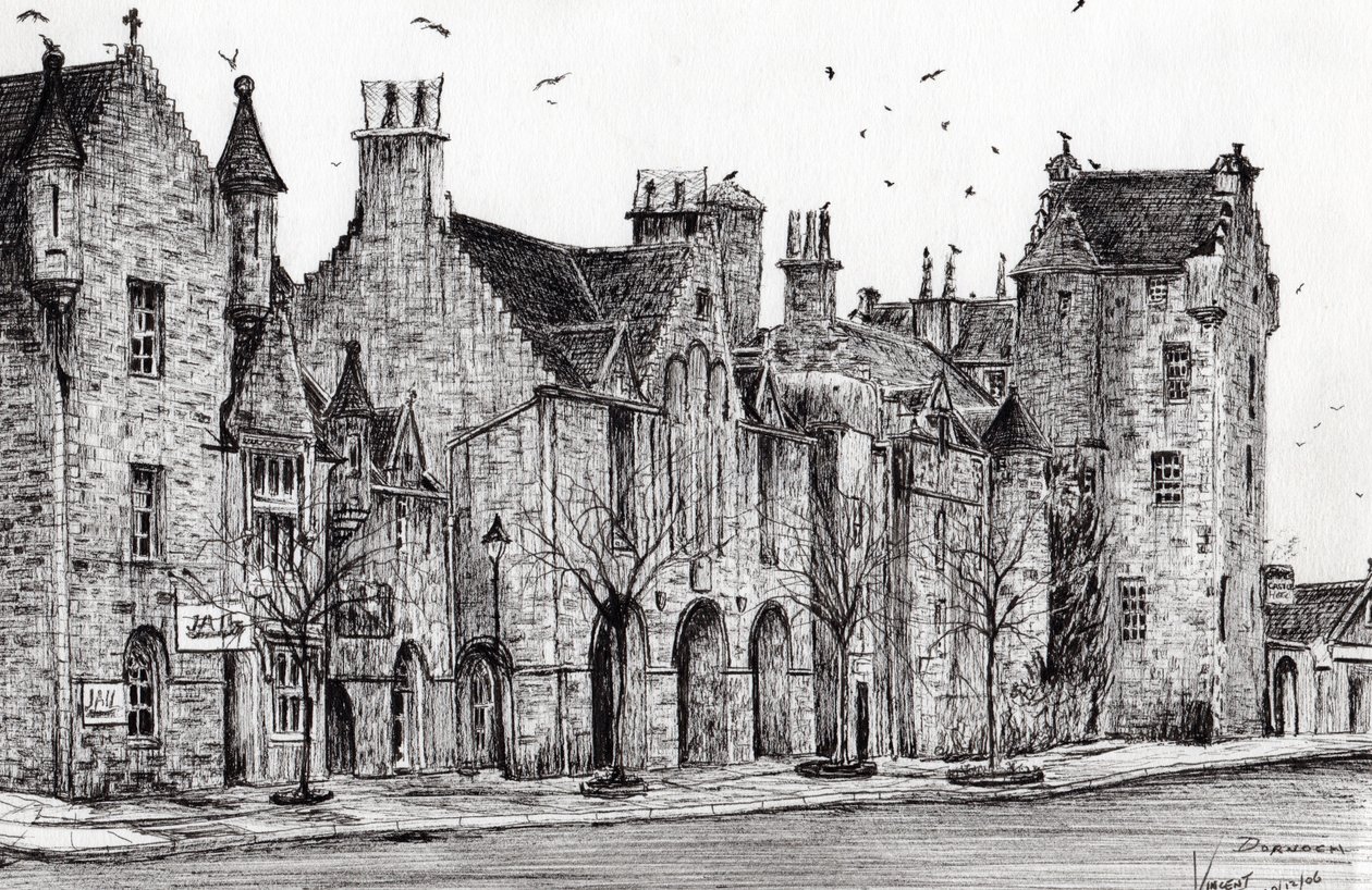 Dornoch Skottland, 2006, (bläck på papper) av Vincent Alexander Booth