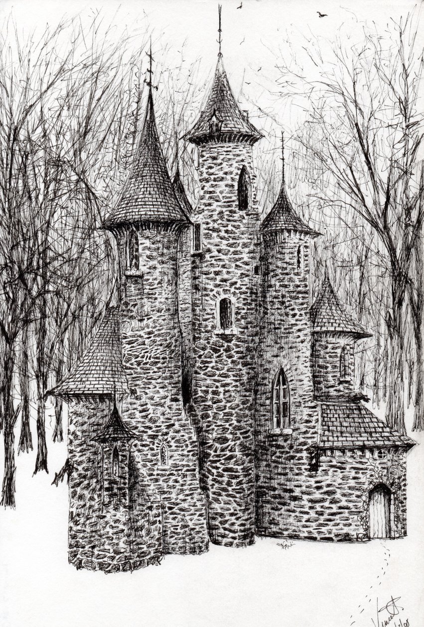Gatehouse of the Castle in the Forest of Findhorn, 2006, (bläck på papper) av Vincent Alexander Booth
