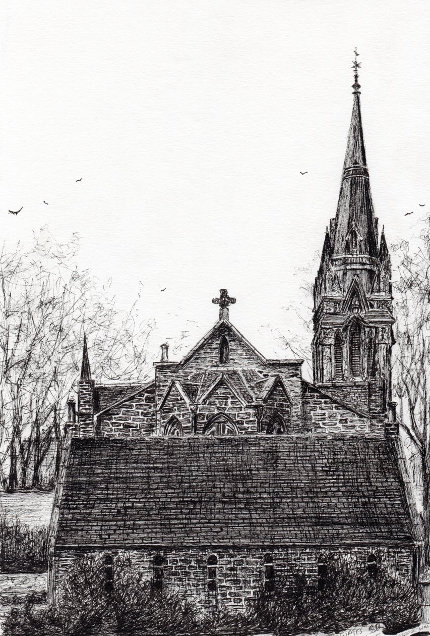 Glenmuick (Ballater) Church, 2007, (bläck på papper) av Vincent Alexander Booth