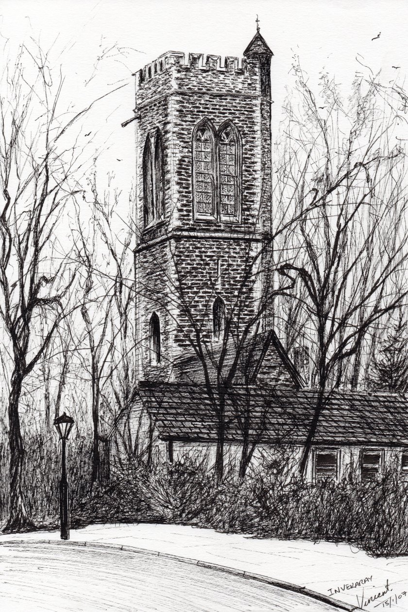 Inveraray Skottland, 2007, (bläck på papper) av Vincent Alexander Booth