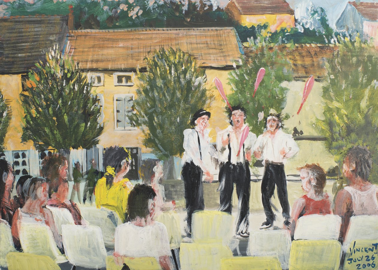 Italien Performers, Laignes,Frankrike . 2006, (Akryl på duk) av Vincent Alexander Booth