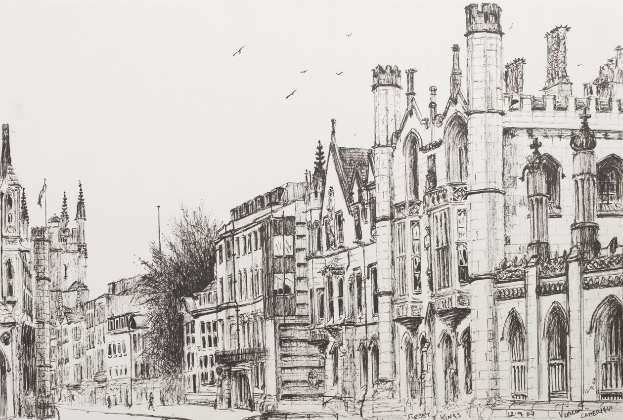 Kings College, Cambridge, 2007, (Bläck på papper) av Vincent Alexander Booth