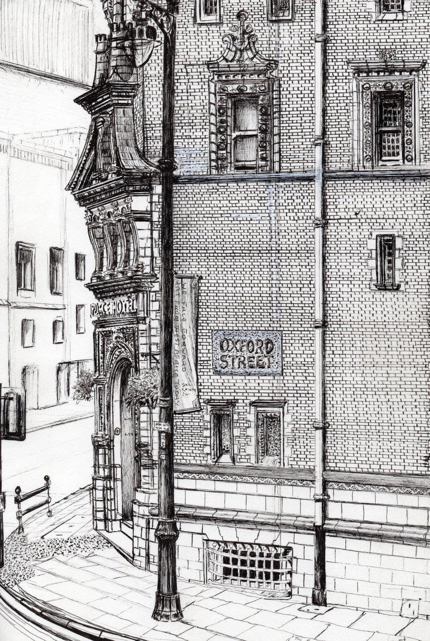 Palace Hotel, Oxford Street, Manchester, 2012, (bläck på papper) av Vincent Alexander Booth