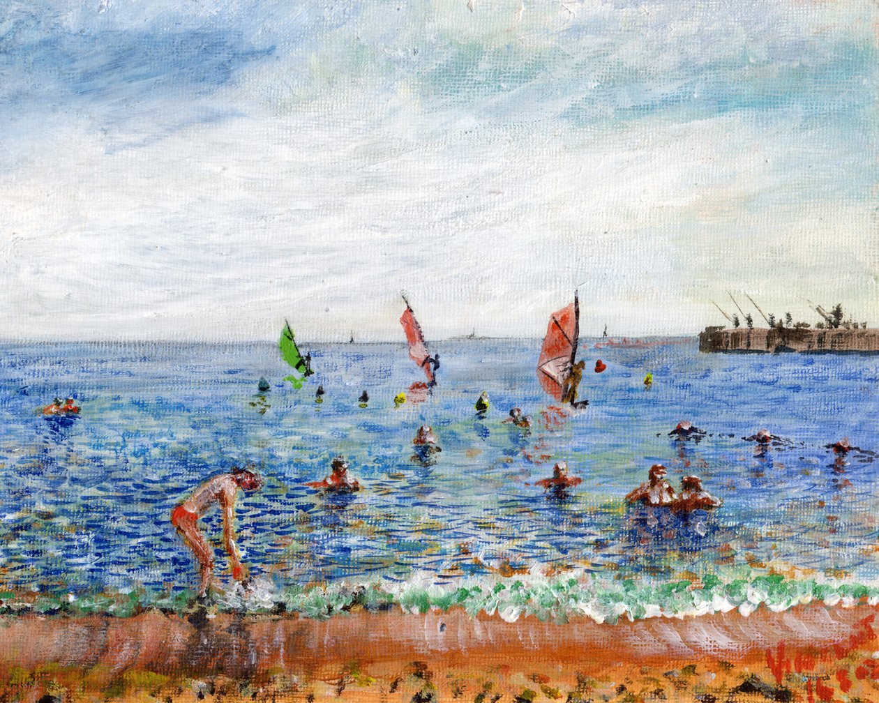 Poblenou Beach Barcelona, 2002, (akryl på dukskiva) av Vincent Alexander Booth