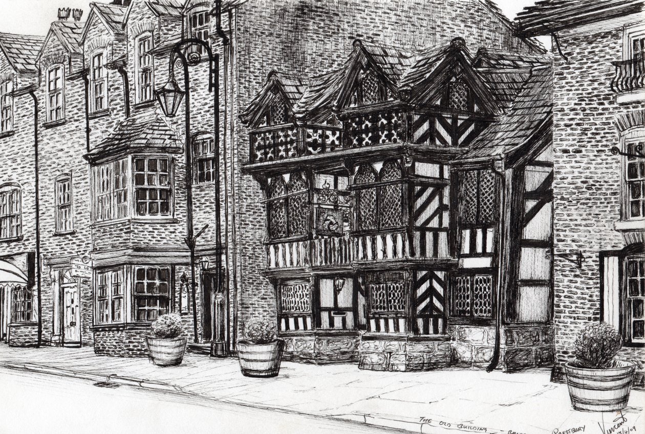 Prestbury NatWest Bank, 2009, (bläck på papper) av Vincent Alexander Booth