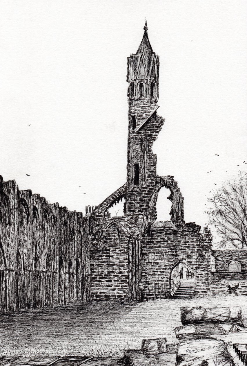 Ruin at St.Andrews, 2006, (bläck på papper) av Vincent Alexander Booth
