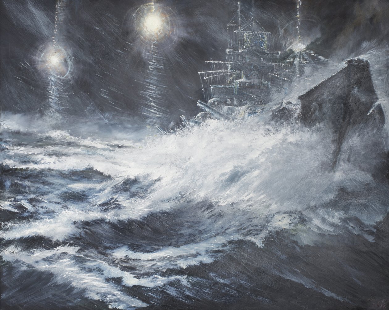 Överraskad av Starshell Scharnhorst på North Cape, 2008, (Oil on Canvas) av Vincent Alexander Booth