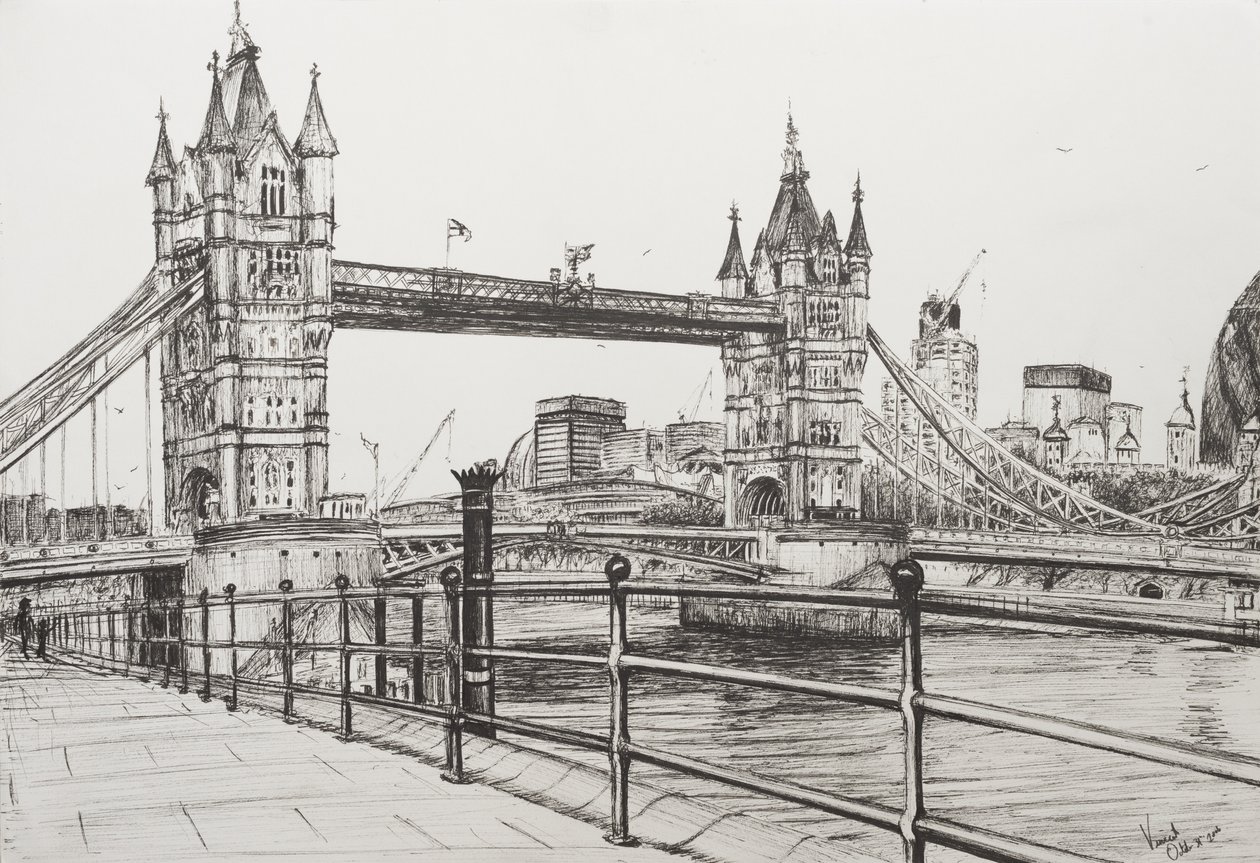 Tower Bridge London, 2006, (bläck på papper) av Vincent Alexander Booth