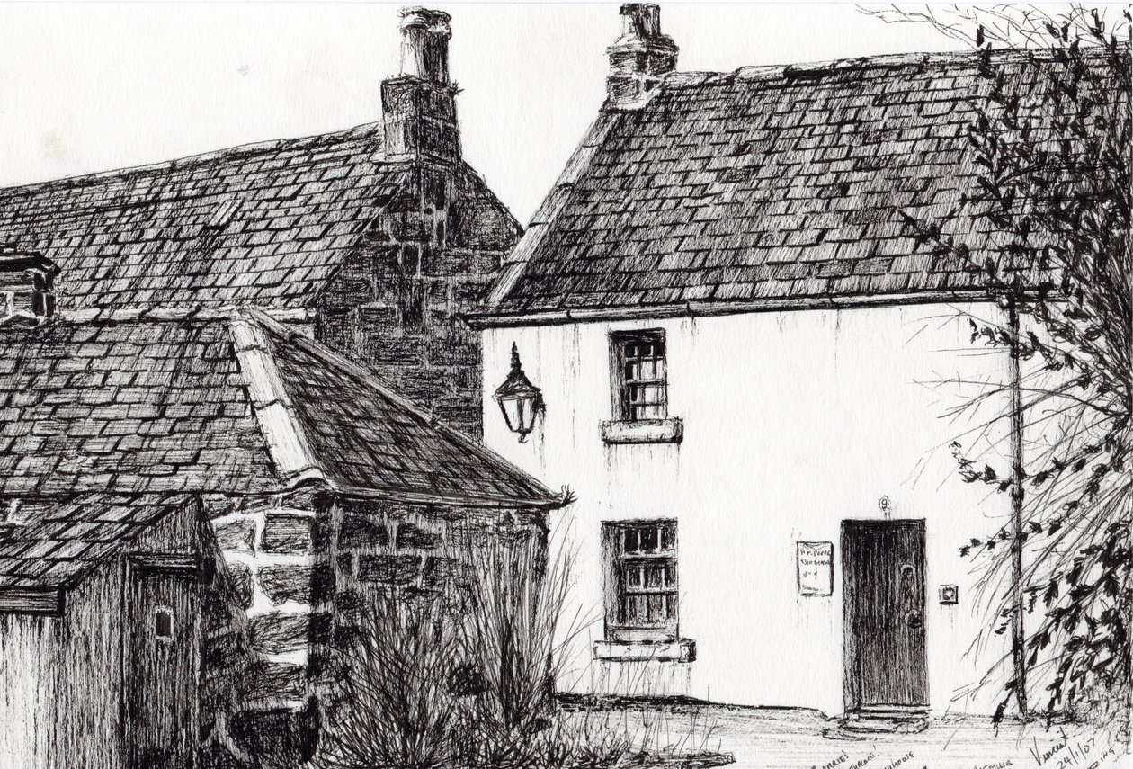 W.M.Barries födelseplats, 2007, (bläck på papper) av Vincent Alexander Booth