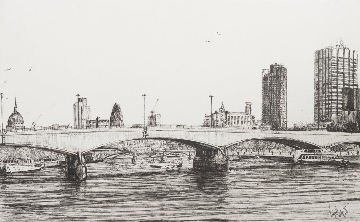 Waterloo Bridge London, 2006, (Bläck på papper) av Vincent Alexander Booth