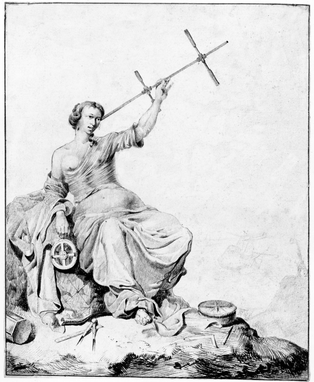 Navigation, ca 1670-90 (penna, bläck och grafit på papper) av Vincent Laurensz van der Vinne