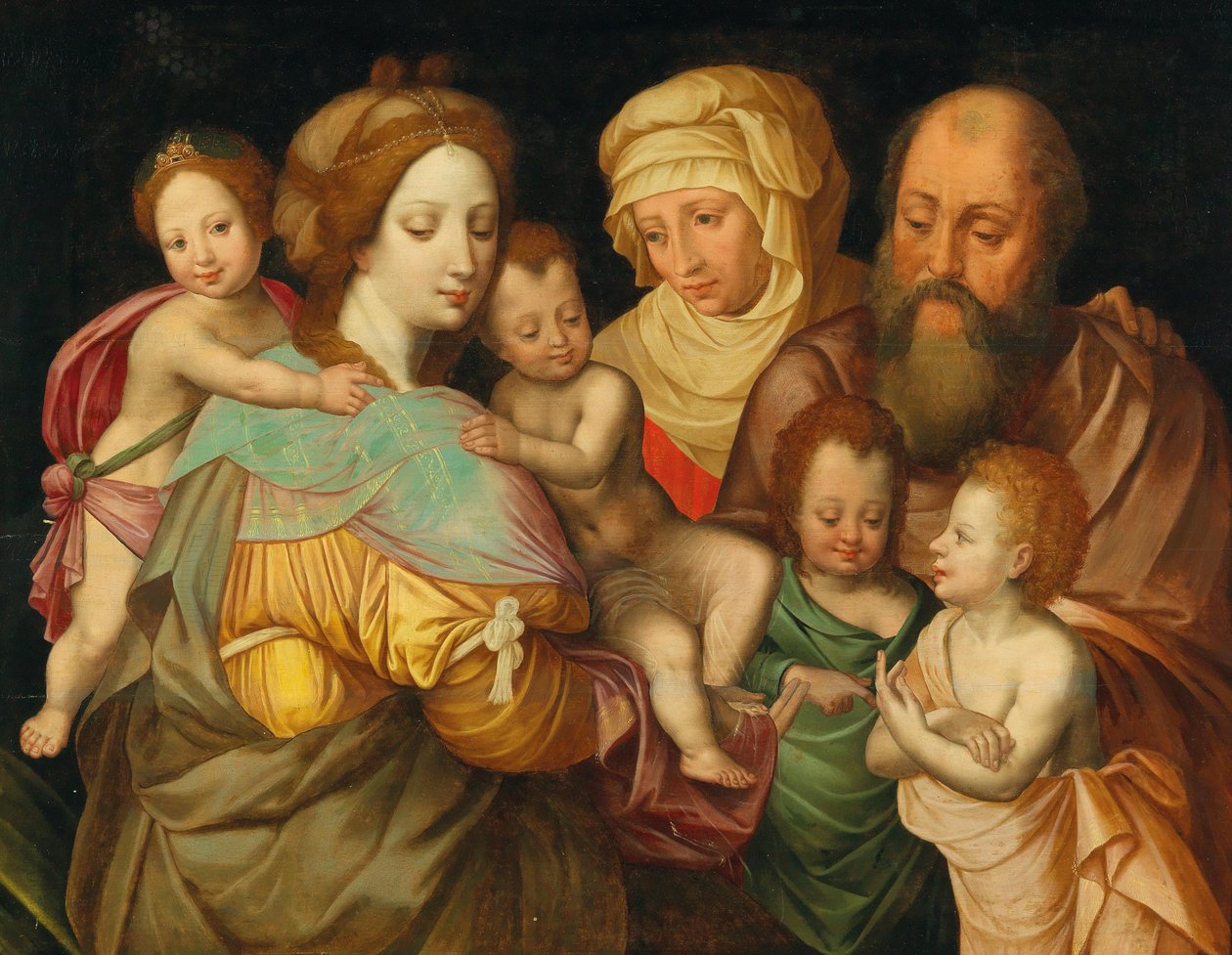 Den heliga släktskapet, Anna och Joachim med Maria Cleophas och hennes fyra söner av Vincent Sellaer