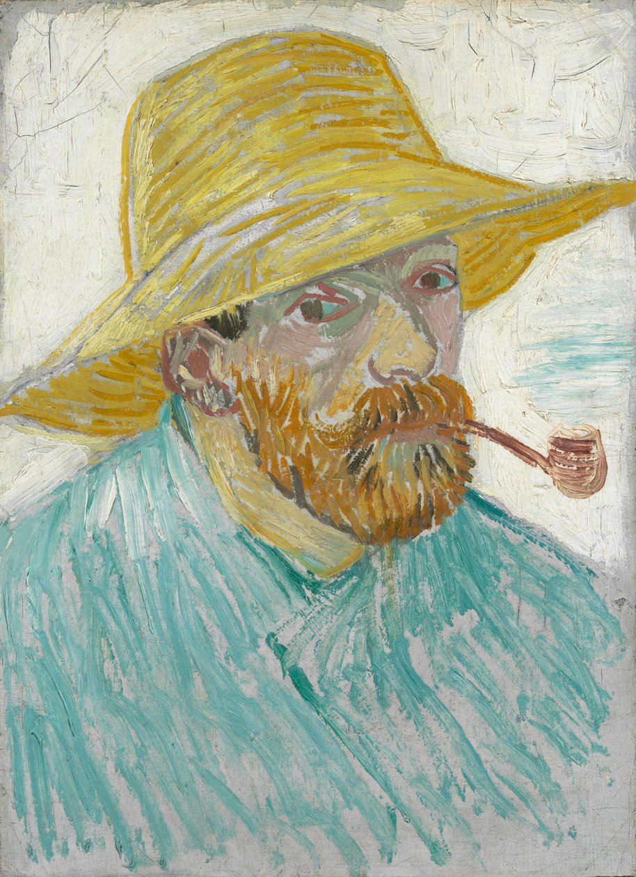 Självporträtt med pipa och stråhatt av Vincent van Gogh