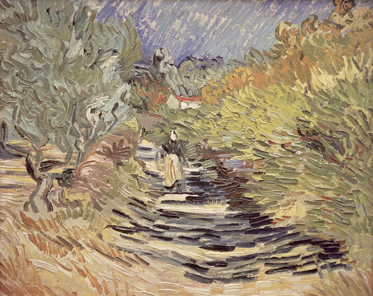 En väg i St. Remy med kvinnliga figurer, 1889 av Vincent van Gogh