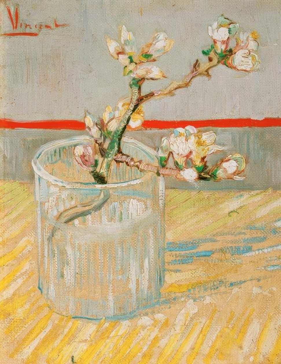 Blommande mandelträdgren i ett glas av Vincent van Gogh