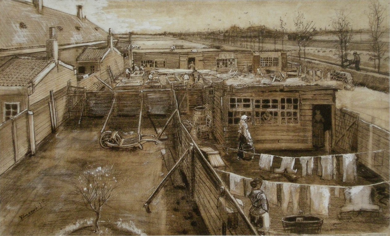 Carpenters Yard and Laundry F 939 JH 150 av Vincent van Gogh