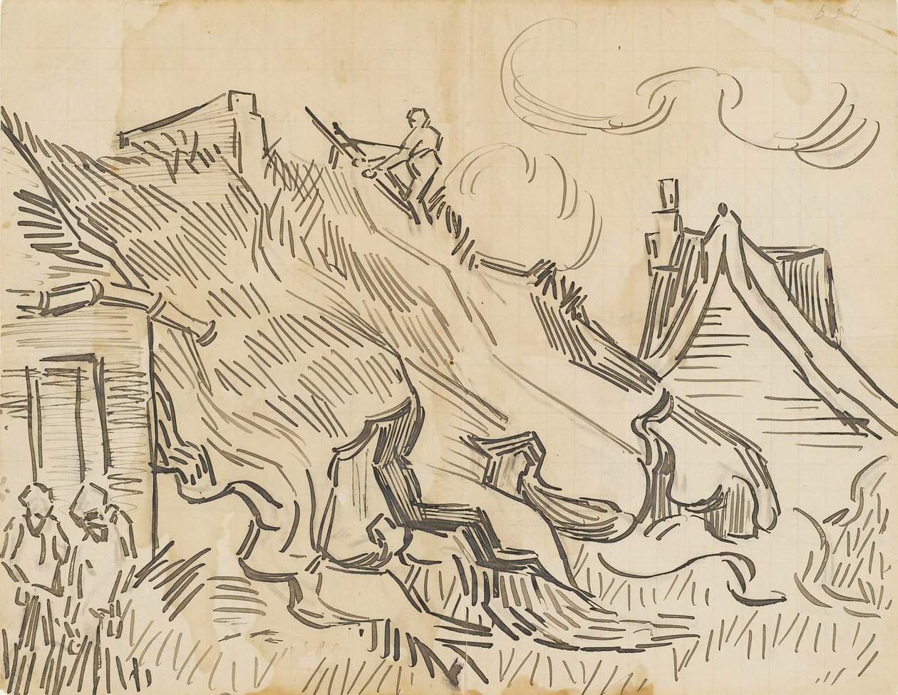 Cottages with Thatched Roofs and Figures av Vincent van Gogh