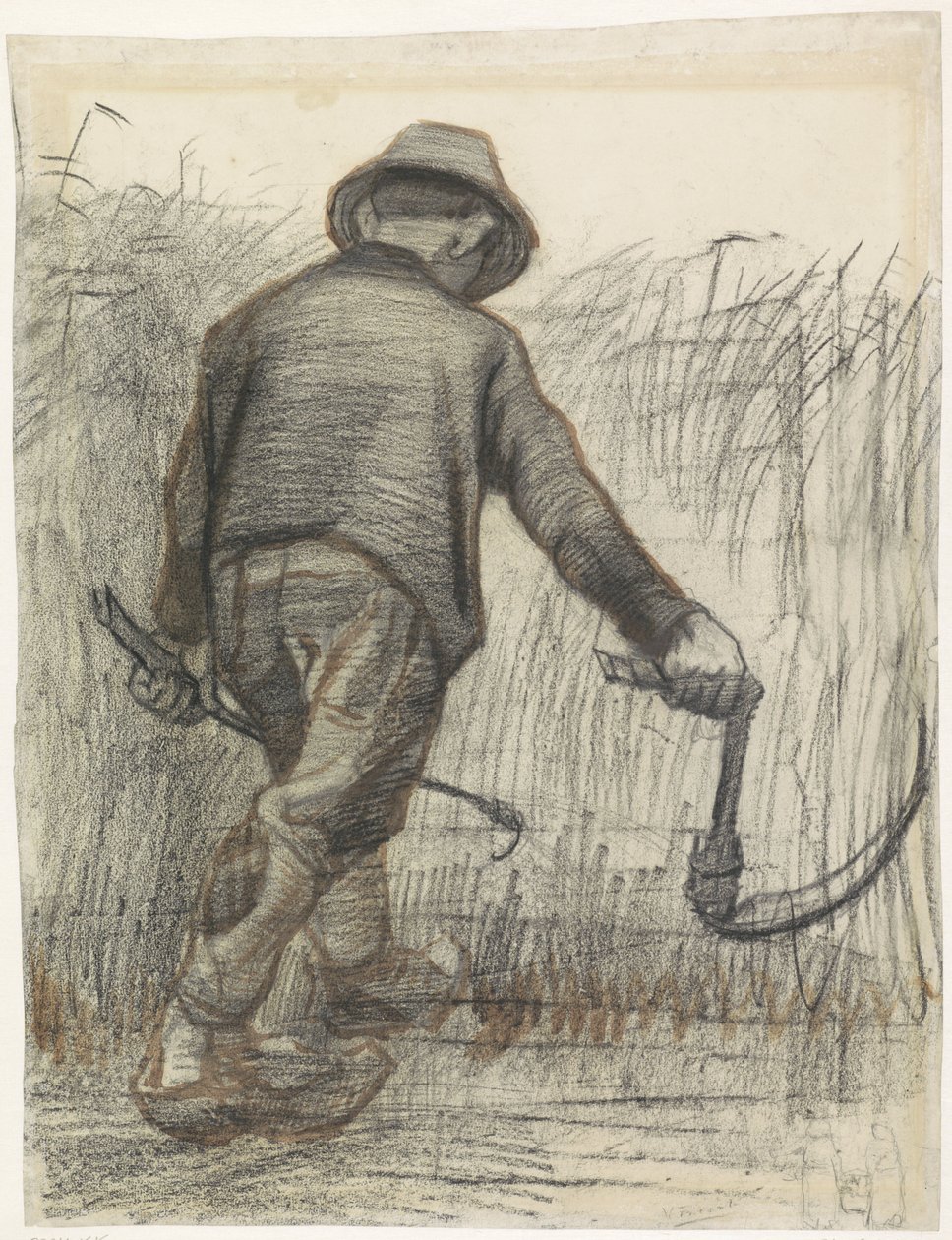 Skärare med hatt, sedd bakifrån, ca 1865-90 (krita på papper) av Vincent van Gogh