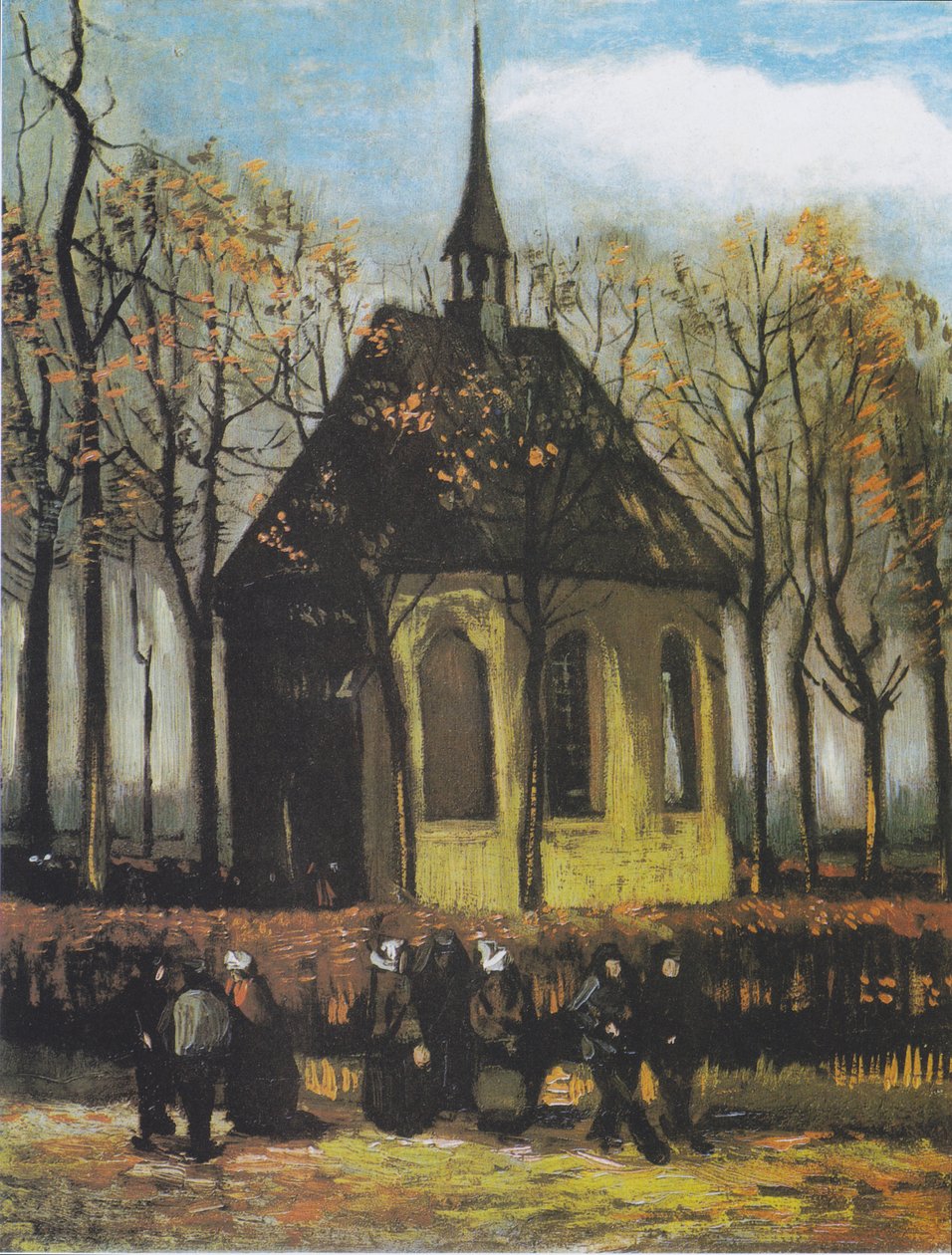 Nuenen kyrka med kyrkobesökare av Vincent van Gogh