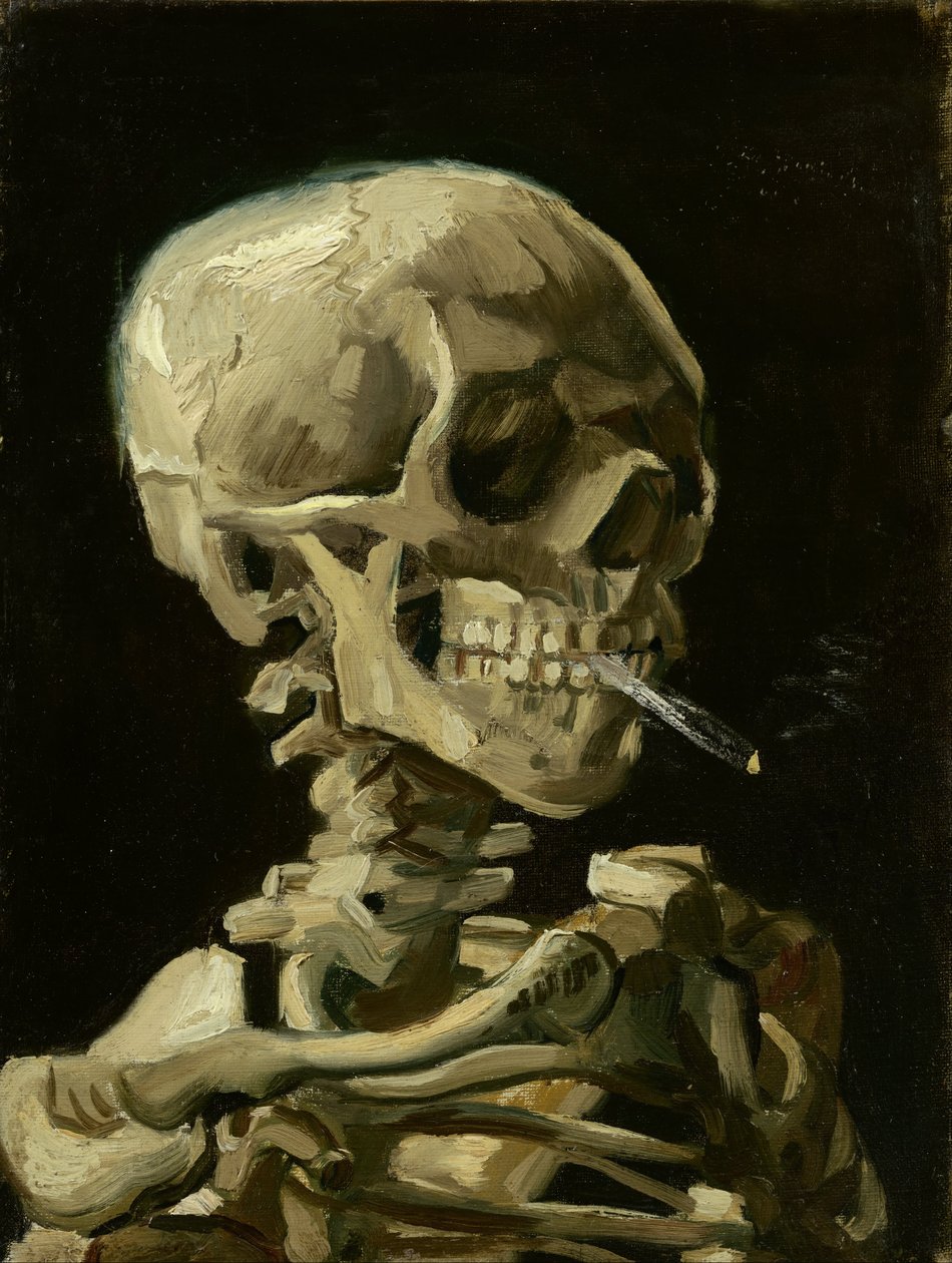 Huvudet på ett skelett med en brinnande cigarett av Vincent van Gogh