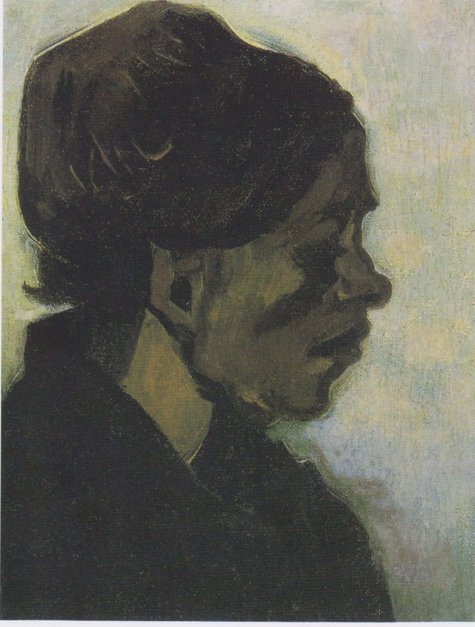 Huvud för en barantinsk bondekvinna med en mörk huva av Vincent van Gogh
