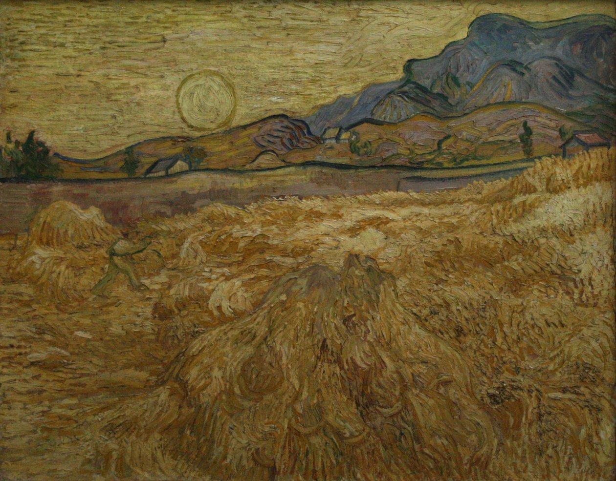 Korenfeld met maaier en zon av Vincent van Gogh